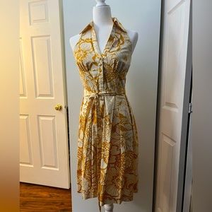 Donna Ricco Flower Mustard Cream Halter Dress in Size 4.